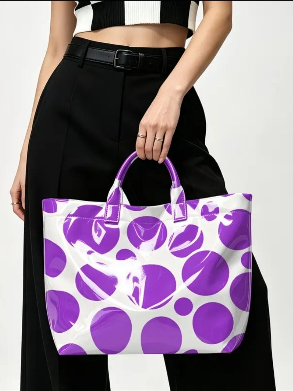 Women Daily Commute Polka Dot Tote Hand Bag PVC